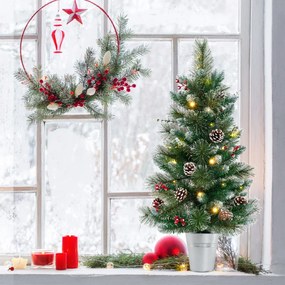 Árvore de Natal artificial pré-iluminada de 90 cm Funciona com pilhas com 81 pontas de PVC e pinheiro 20 luzes LED 8 modos Verde