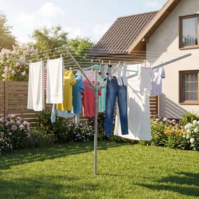 Estendal de roupa giratório 179,2 x 179,2 x 199 cm, 60 m de corda, Prateado