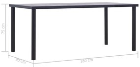 Mesa de jantar 180x90x75 cm MDF preto e cinzento cimento