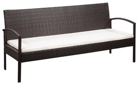 vidaXL Sofá de jardim de 3 lugares com almofadões vime PE castanho