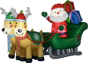 HOMCOM Decoração Insuflável de Natal Pai Natal com Trenó 2 Renas e Luzes LED 210x70x125 cm Multicor | Aosom Portugal