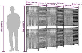 Biombo de divisão 6 painéis vime PE castanho