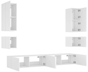 6 pcs móveis de parede para TV com luzes LED branco