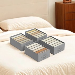Conjunto de 4, organizadores roupa dobrável para gavetas com 6 compartimentos 42 x 30 x 17 cm cinzento