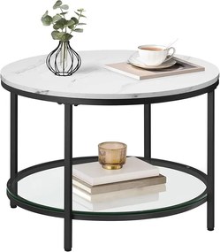 Mesa de centro ASAGLE LCT072W13 com tampo de vidro e amplo espaço de armazenamento para sofá de sala de estar, fácil montagem, estilo moderno, mármore branco e tinta preta
