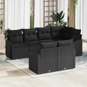 vidaXL Conjunto de Sofá de Jardim de 7 Peças com Almofadas Preto Ratan Poliéster
