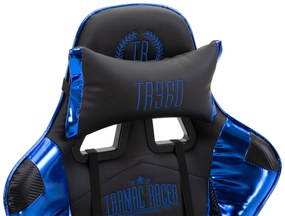 Cadeira Gamer de corrida Turbo com apoio para os pés preto/azul brilhante