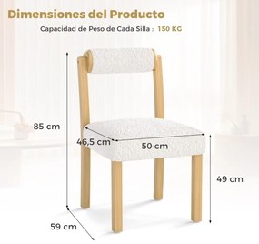 Conjunto de 2 cadeiras de jantar estofadas em sherpa sintética com estrutura em madeira de borracha Natural+Branco