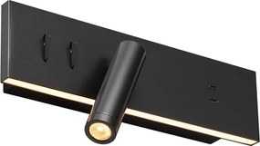 Conjunto de 2 candeeiros de parede modernos pretos ajustáveis com USB-C incl. LED - Modric