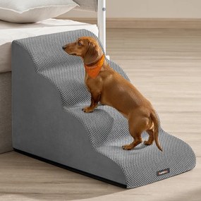 Escada para cães 72 x 40 x 50 cm com revestimento antiderrapante e 4 degraus cinza 