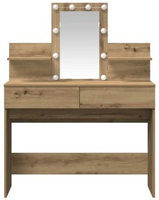 Mesa de Maquilhagem com LED Carvalho Artesanal 100x40x130 cm
