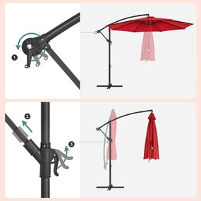 Guarda-sol Ø 300 cm com suporte Proteção UV até UPF 50+ Vermelho