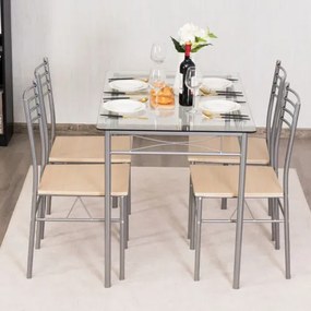 Conjunto de mesa de jantar retangular de madeira com 5 peças