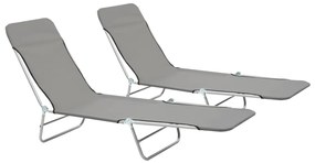 44302 vidaXL Espreguiçadeiras dobráveis 2 pcs aço e tecido cinzento