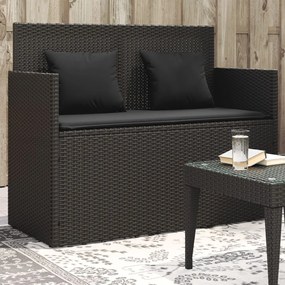 vidaXL Banco de jardim com almofadões vime PE preto