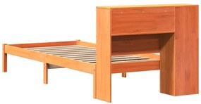 Cama com estante sem colchão 90x200cm pinho maciço castanho-mel