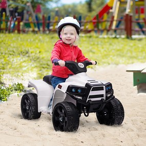 Moto 4 Elétrico para Crianças 6V Faróis Buzina Velocidade -3km/h Avanço e Recuo 65x40x43 cm Branco
