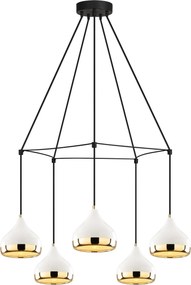 Candeeiro de Teto Yildo – Branco, Preto e Dourado – Diâmetro 68 cm, Al