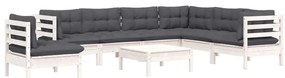 8 pcs conj. lounge de jardim c/ almofadões pinho maciço branco