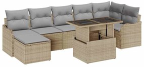 Conjunto de Sofá de Jardim com 8 Peças e Almofadas Bege Poliéster