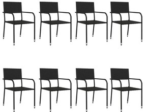 9 pcs conjunto de jantar para jardim vime PE e aço preto