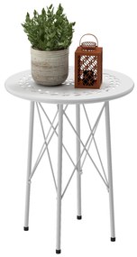 Mesa de Jardim Redonda Mesa de Varanda Ø40x50 cm com Pés Ajustáveis e Estrutura em Forma de X para Exterior e Interior Branco