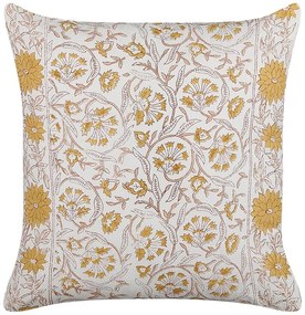 Almofada decorativa com padrão floral em algodão branco e amarelo 45 x 45 cm CALATHEA Beliani