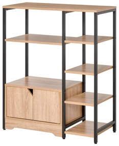 HOMCOM Estante para Livros com Múltiplas Prateleiras Abertas e 1 Armário com Porta Dupla Estante de Armazenamento para Escritório Sala de Estar 80x35x97cm Madeira Natural