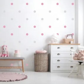 Autocolante de parede - Pontos cinzentos e cor-de-rosa