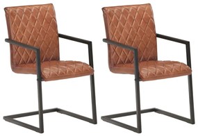 vidaXL Cadeiras de jantar cantilever 2 pcs couro genuíno castanho