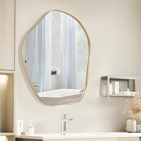Espelho de parede irregular com moldura metálica e parafusos de expansão Espelho Toucador decorativo para sala de estar 75,5 x 70 cm Dourado