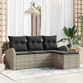vidaXL Conjunto de Sofá de 4 Peças de Jardim com Almofadas Cinza Claro Rattan Polipropileno