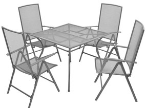 5 pcs conjunto jantar jardim + cadeiras dobráveis aço antracite