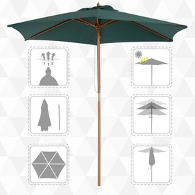 Chapéu de Sol Ø250x230cm Chapéu de Sol com Mastro de Madeira com 6 Has