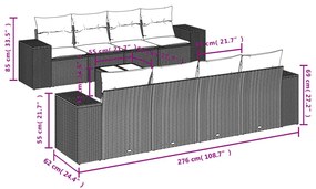 9 pcs conj. sofás jardim com almofadões vime PE cinzento-claro