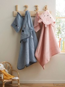 Capa de banho para bebé com capuz com bordado animais azul medio liso