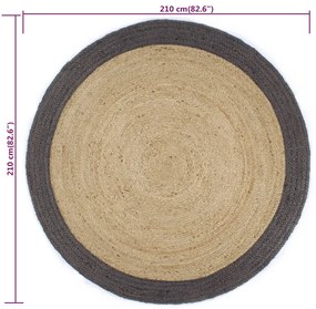 Tapete artesanal em juta com rebordo cinzento escuro 210 cm