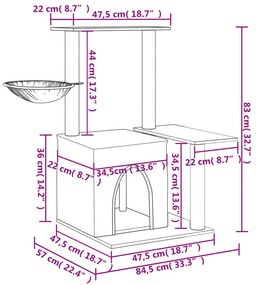 Árvore p/ gatos c/ postes arranhadores sisal 83 cm cinza-escuro