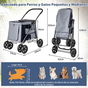 Carrinho de passeio dobrável de botão único com 4 rodas para animais de estimação de pequeno/médio porte Carrinho de passeio portátil para cães com re