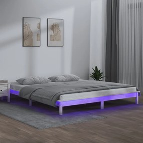 vidaXL Estrutura de cama com luzes LEDs 140x200 madeira maciça branco