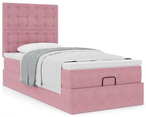 Estrutura de cama otomana com colchões rosa 90x200cm veludo