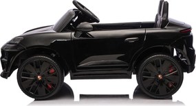 Carro elétrico para crianças até 5 anos Porsche Macan Turbo 12V, com bateria de lítio, Pneus de borracha, Controle remoto Preto