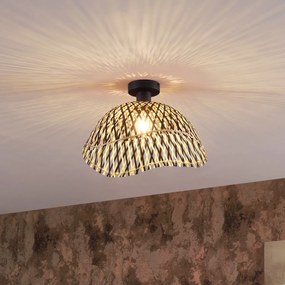 Candeeiro de Teto Art Déco Preto em Bambu 40cm - Alka