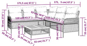 2 pcs conjunto sofás de jardim com almofadões vime PE preto