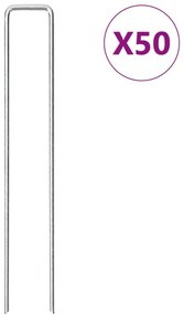 vidaXL Estacas de chão em forma de U 50 pcs 20x3,5 cm aço galvanizado