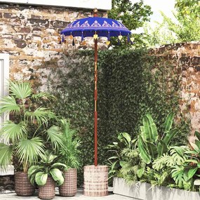 Parasol com Base Azul, Marrom 250 cm Algodão, Madeira