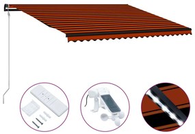 vidaXL Toldo retrátil c/ sensor vento e LED 500x300cm laranja/castanho