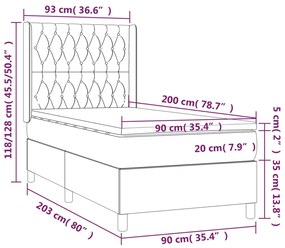 Cama box spring c/ colchão e LED 90x200 cm tecido cinza-claro