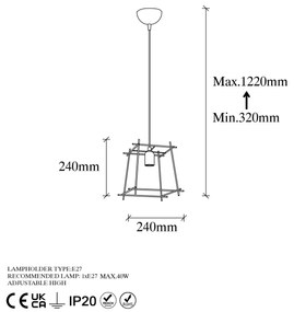 Candeeiro de Teto Coman – Ouro Brilhante – 24 x 24 x 122 cm