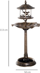 Bebedouro para pássaros e floreira 3 em 1, dim. Ø 50 x 113H cm, polipropileno, bronze antigo